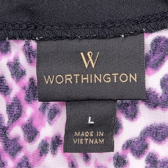 Large Worthington Sleeveless Blouse Purple Black Print Stretch Top - Picture 13 of 16